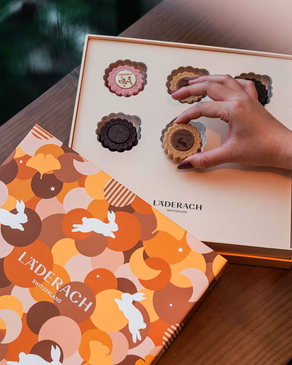 An assortment of premium chocolate mooncakes from various brands