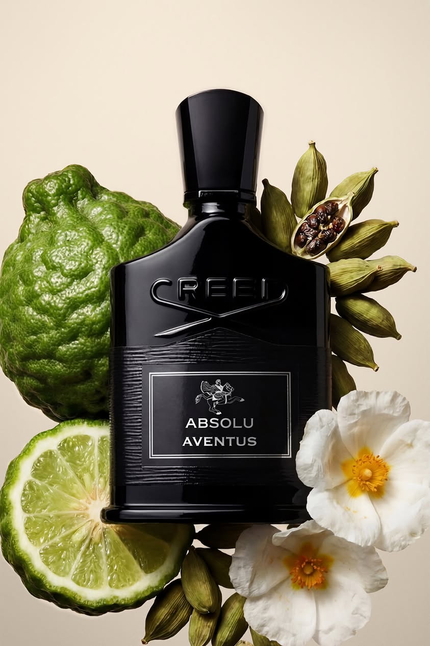 Creed Absolu Aventus with citrus, cardamom, and white blossoms