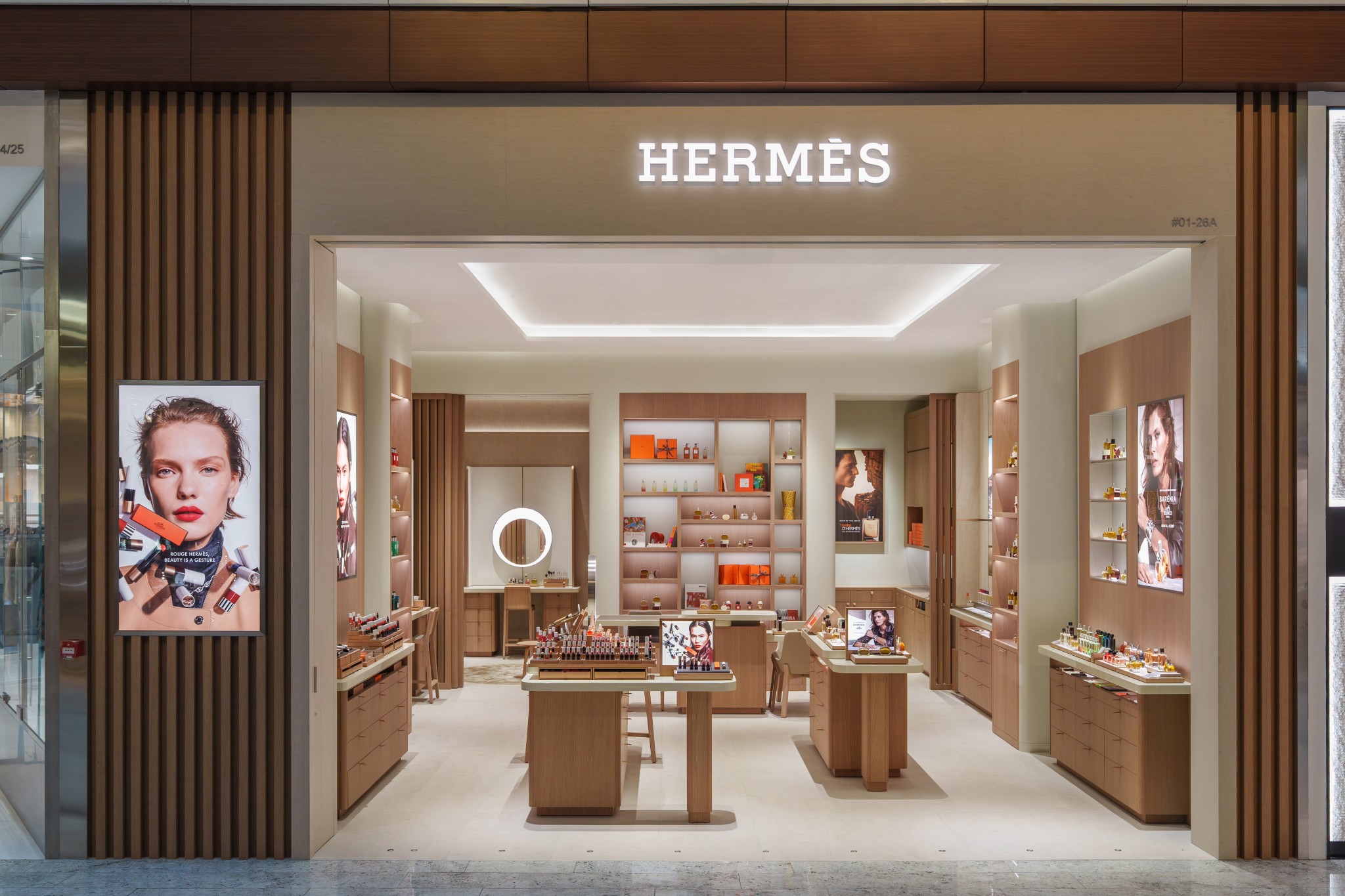 Hermès Perfume and Beauty boutique exterior at Raffles City