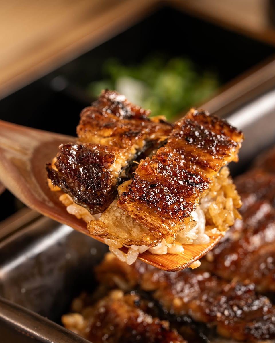 Close-up of grilled unagi dish