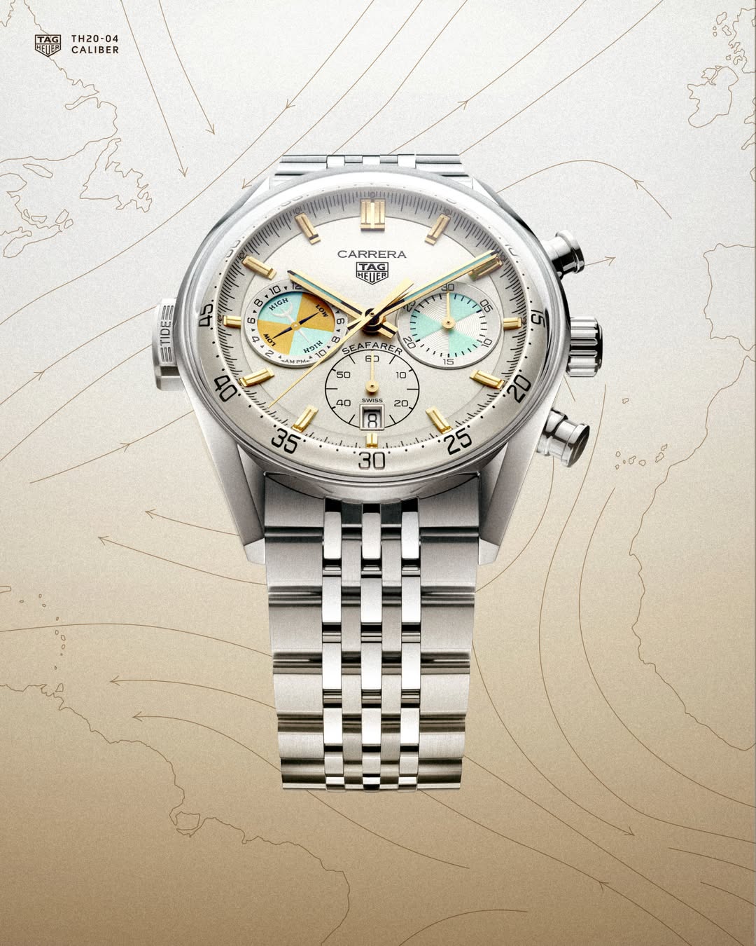 The TAG Heuer Carrera Chronograph Seafarer featuring its unique tide-indication complication and maritime-inspired design.