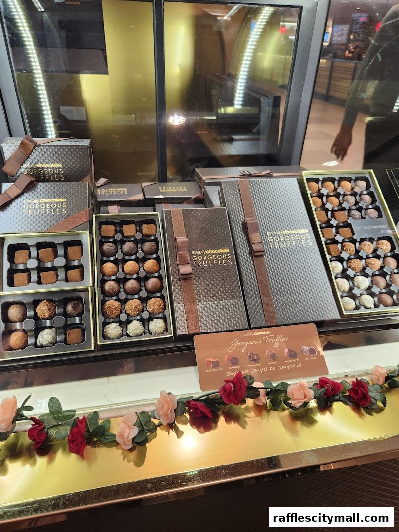 A display of Awfully Chocolate's gorgeous truffle boxes and assortments.