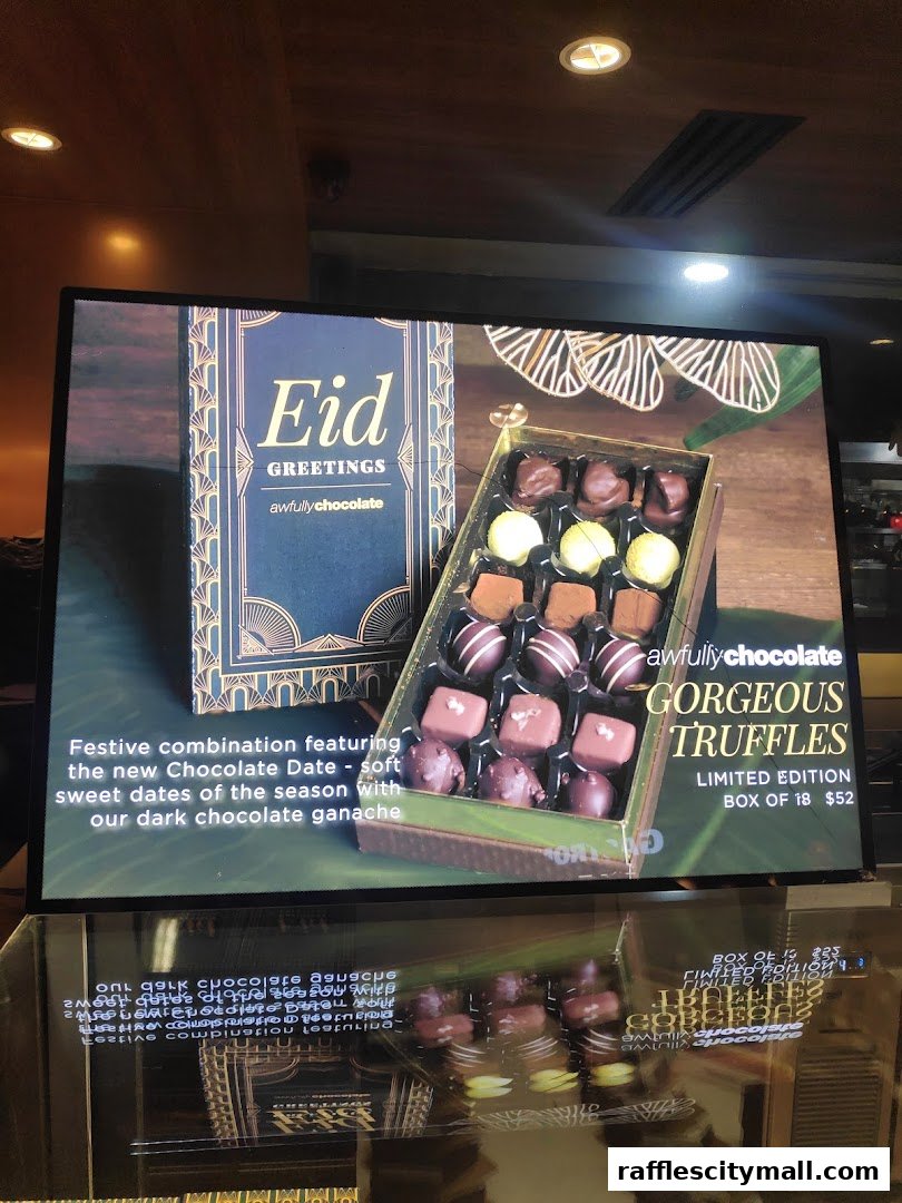 A display of Awfully Chocolate's Eid Greetings Gorgeous Truffles, a limited edition box.