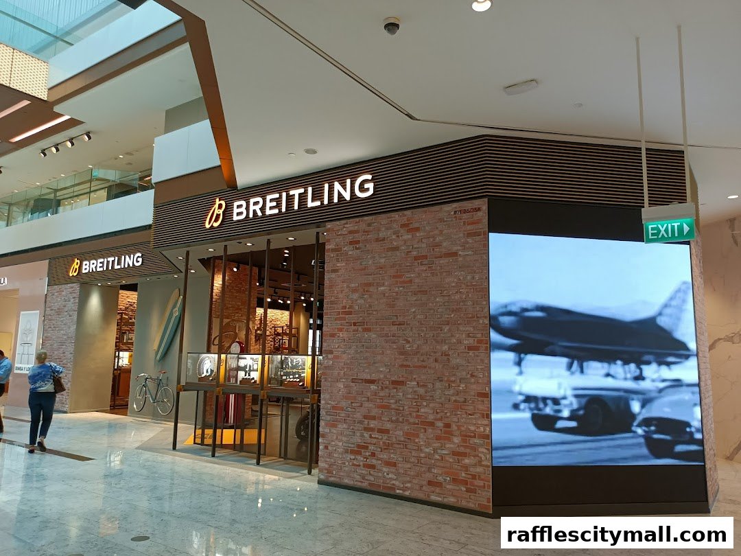 The Breitling Boutique storefront with a large digital display showing an airplane.
