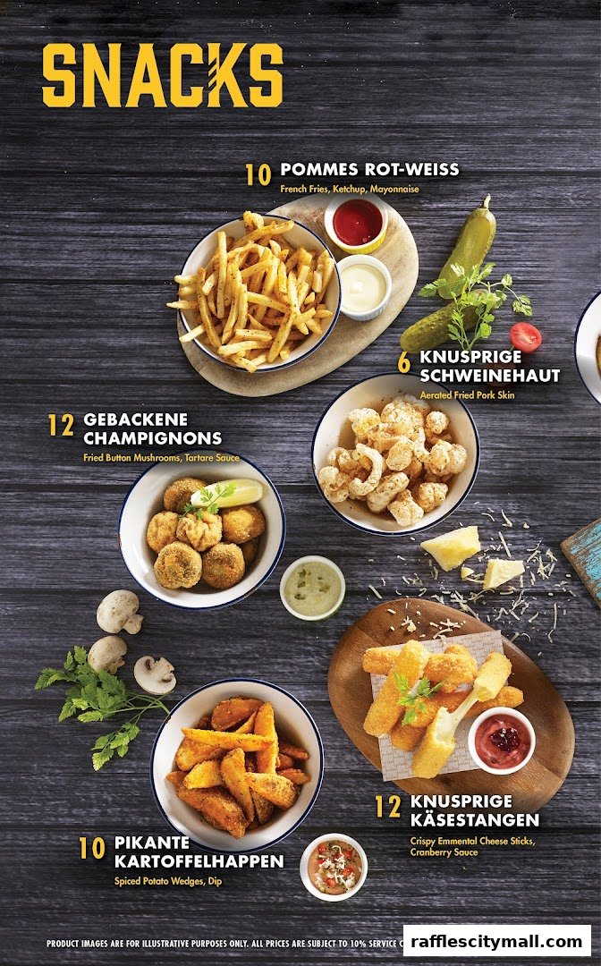 A menu showcasing various snack items with their descriptions and prices.
