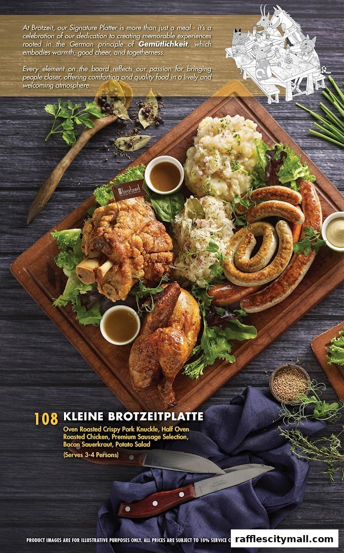 A hearty German platter featuring pork knuckle, chicken, sausages, and sides, perfect for sharing.