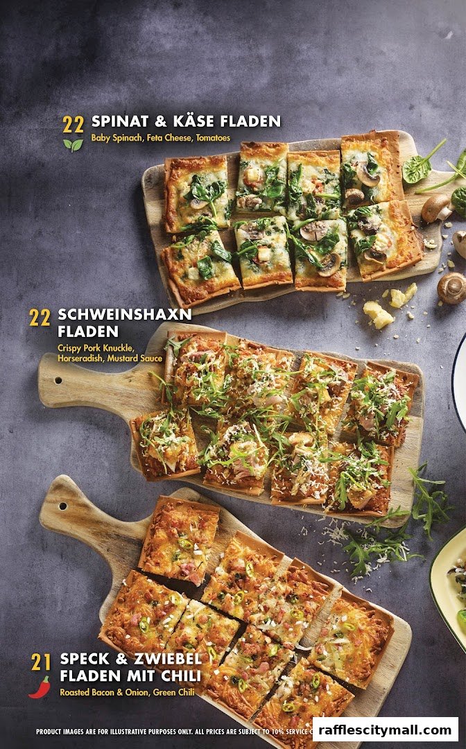 A menu featuring three types of fladen bread with various toppings.
