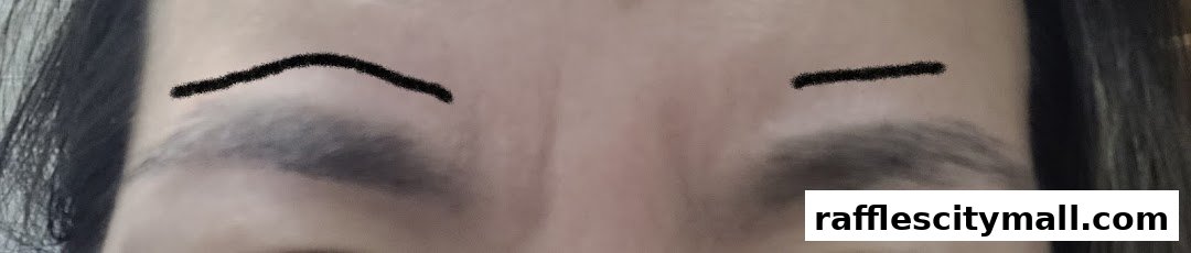 Close-up of a person's forehead with drawn eyebrows, showcasing different styles.