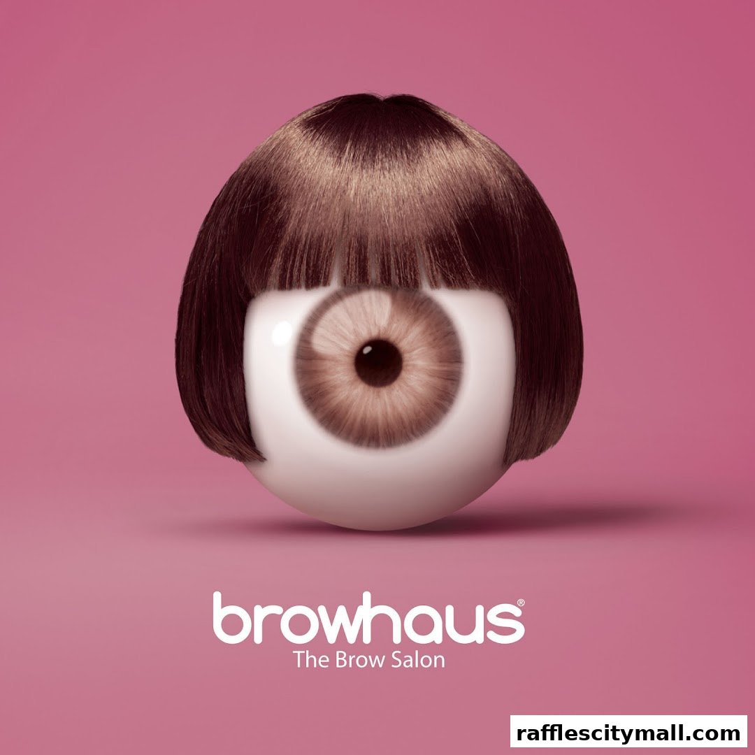 A stylized eyeball with a bob haircut and the Browhaus logo against a pink background.