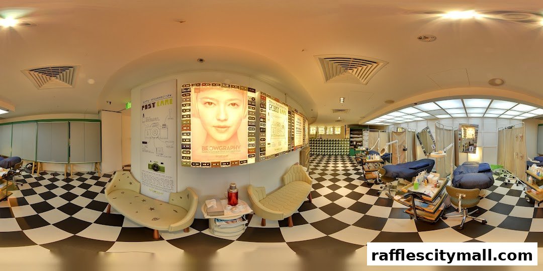 Interior of a beauty salon with treatment beds, posters, and a checkered floor.