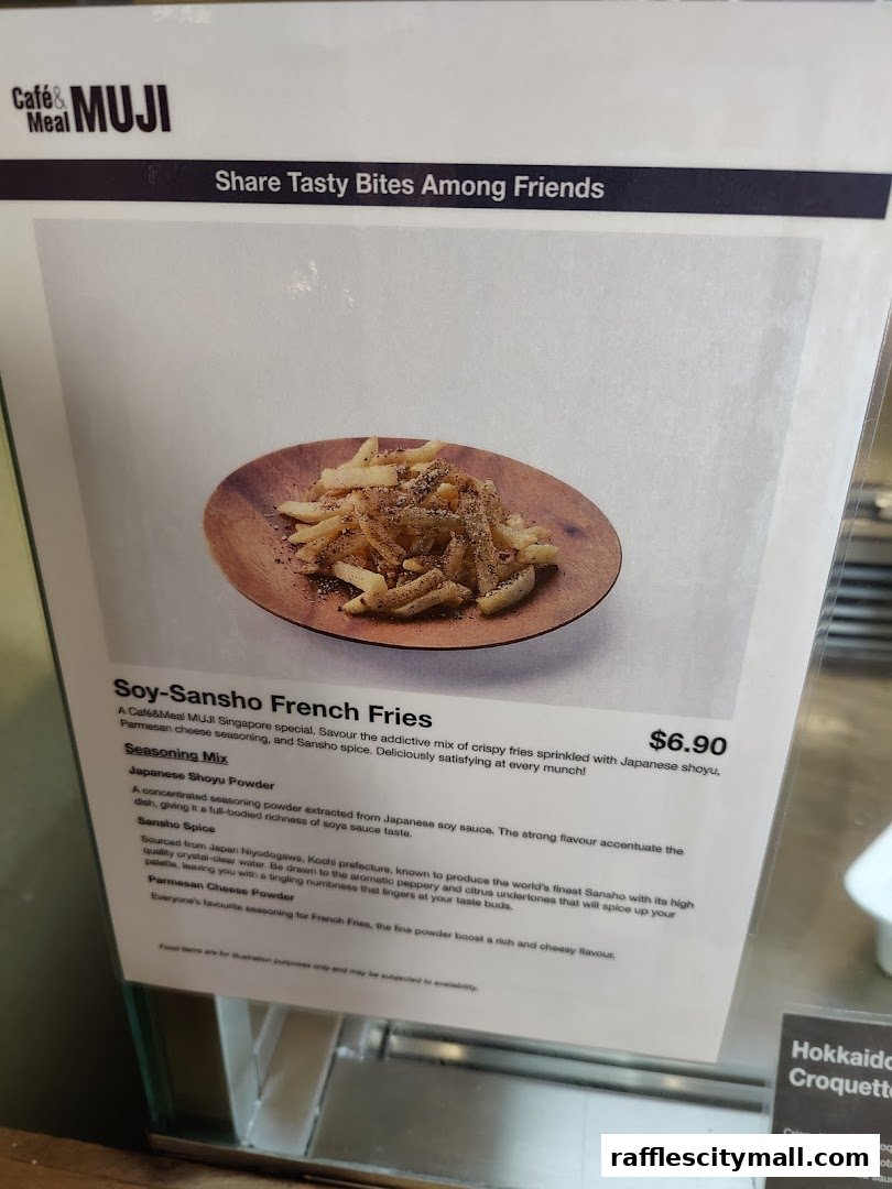 A menu item for Soy-Sansho French Fries with detailed descriptions of seasoning.
