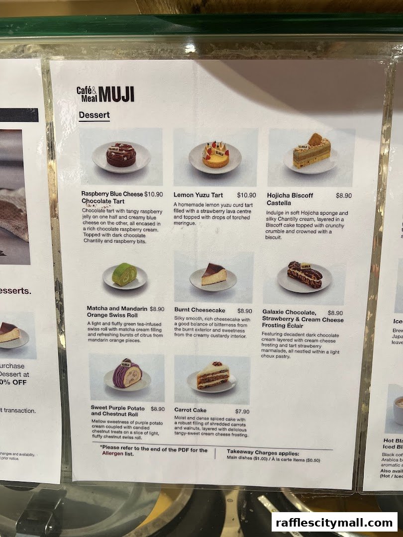 A menu display featuring various desserts from CafeMeal MUJI.