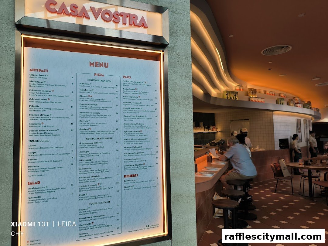 A menu board for Casa Vostra restaurant with Italian dishes and drinks.
