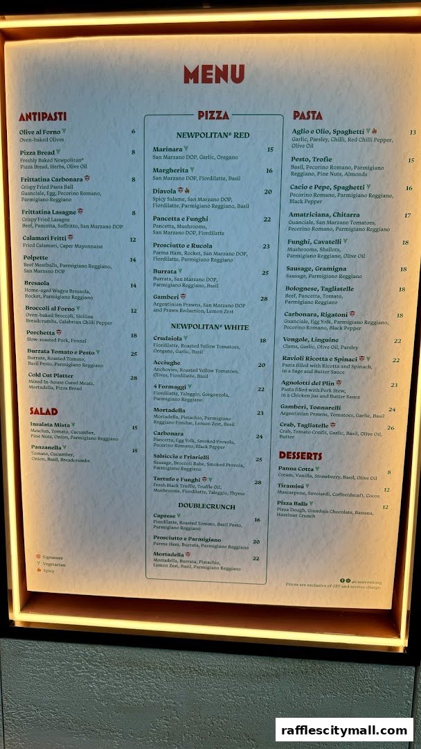 A menu from Casa Vostra featuring Antipasti, Pizza, Pasta, and Desserts with prices.