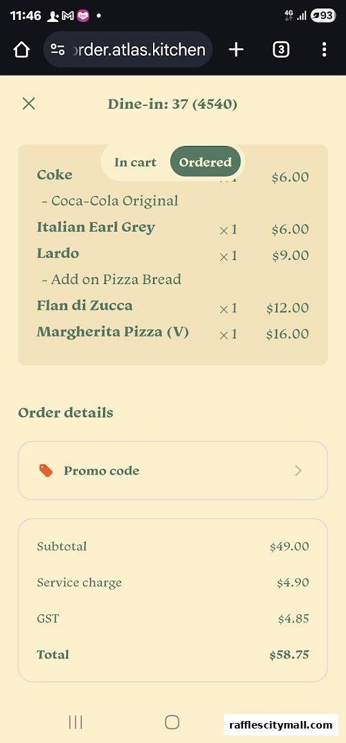 A screenshot of an online order showing a list of food and drinks with prices.