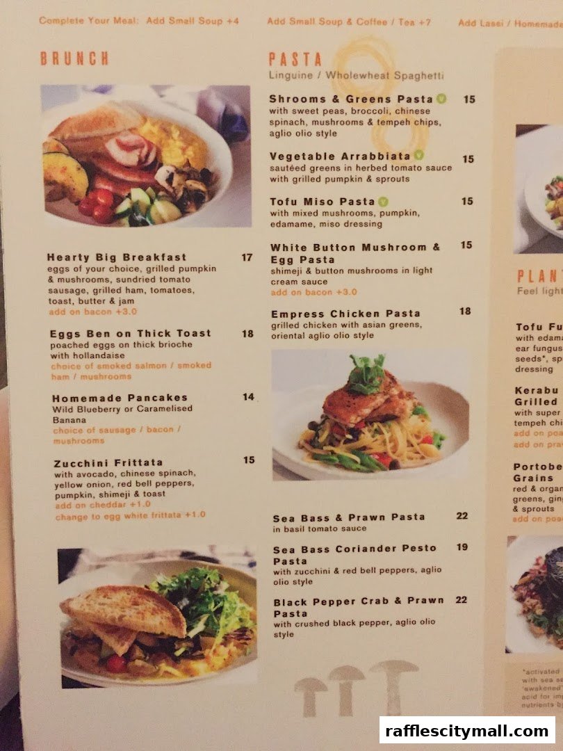 A menu from Cedele Bakery Kitchen featuring brunch and pasta dishes with accompanying images.