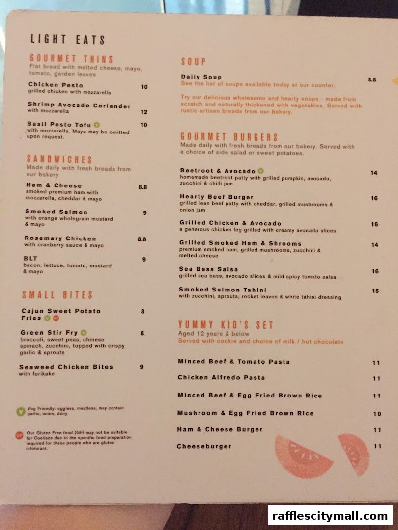 A menu from Cedele Bakery Kitchen featuring light eats, sandwiches, small bites, soups, gourmet burgers, and kids' meals.
