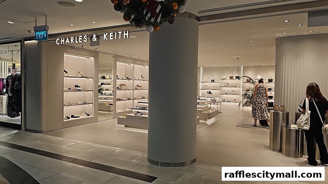 Interior view of a Charles & Keith store showcasing shoes and handbags on display.