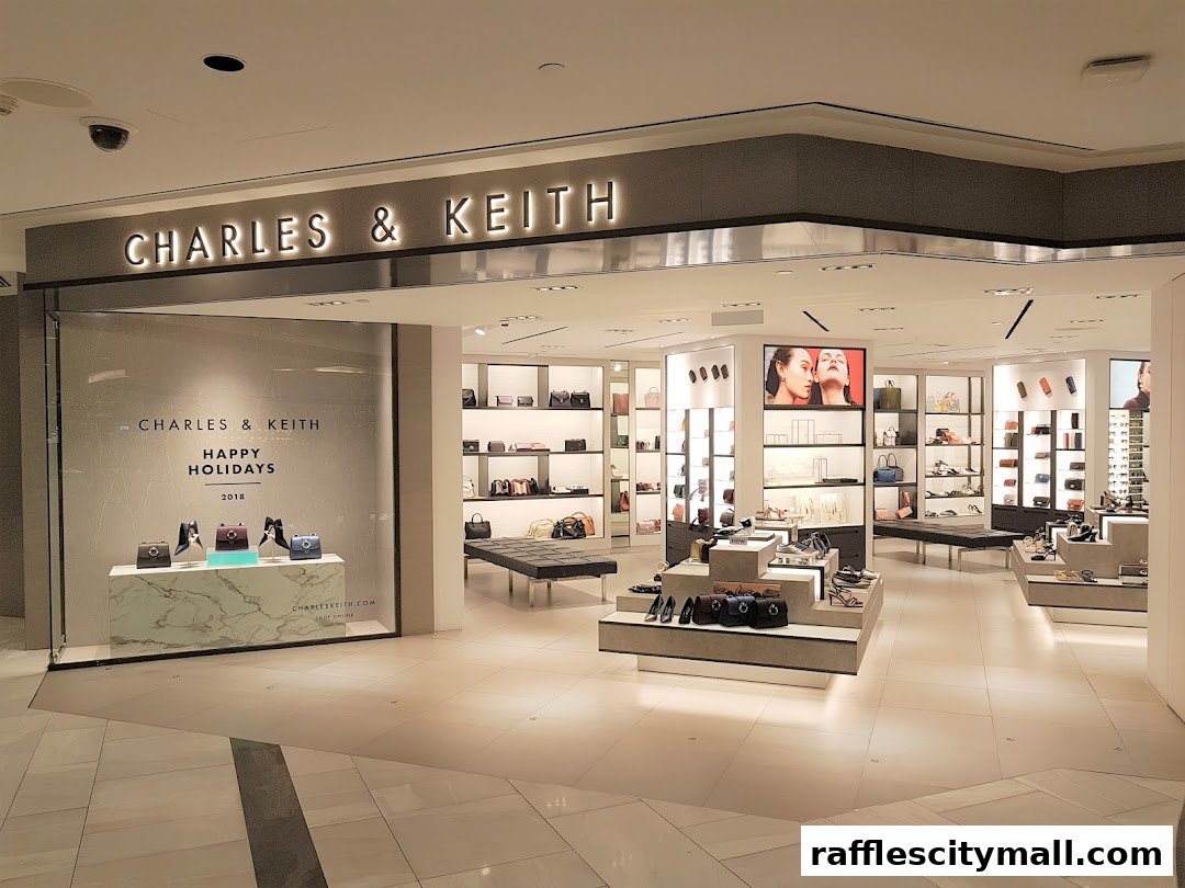 The Charles & Keith store features a well-lit interior showcasing handbags and shoes on display shelves and stands.