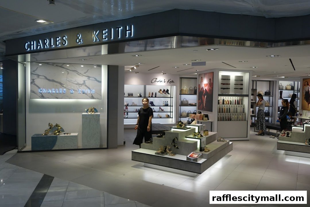 Interior view of a Charles & Keith store showcasing shoes and handbags on display.