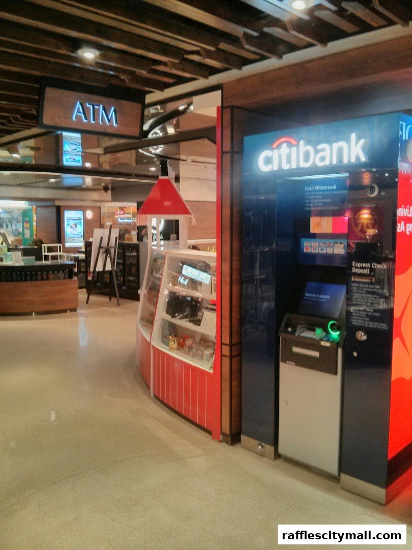 Citibank ATM located in Raffles City Shopping Center with an 'ATM' sign above.