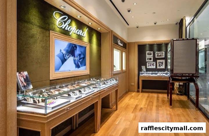 Interior of a luxury watch store featuring display cases filled with watches and brand signage.