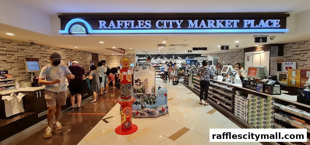 People queuing at the checkout counters of CS Fresh Raffles City supermarket.