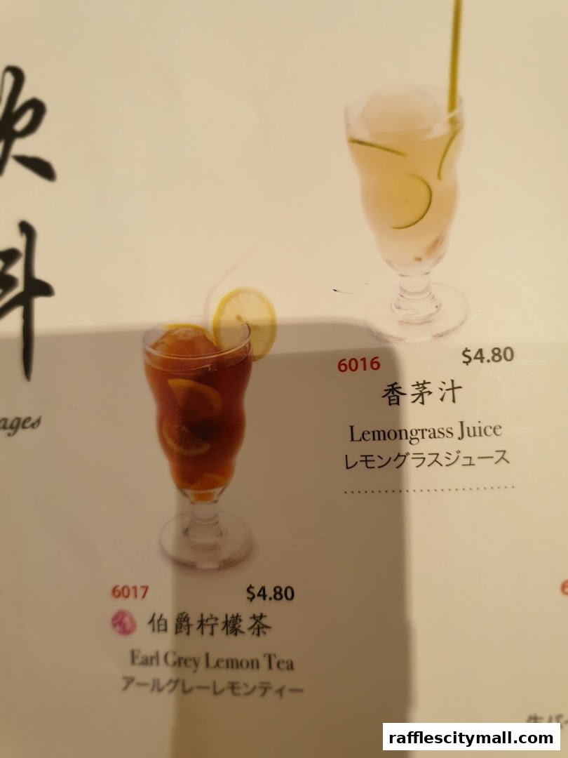 A menu featuring two drinks: Lemongrass Juice and Earl Grey Lemon Tea.