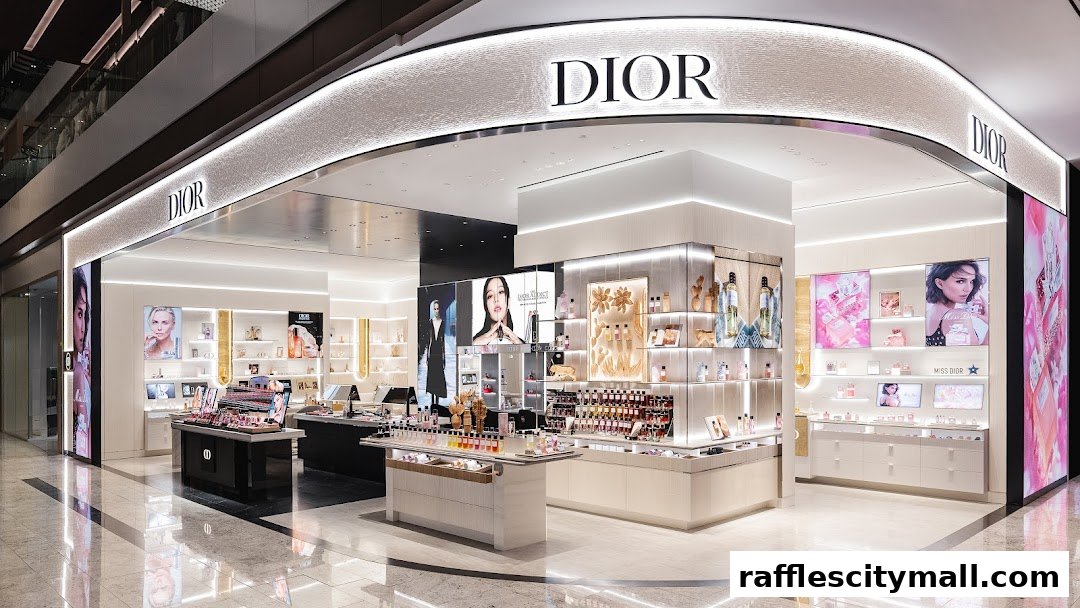 Interior view of a luxurious Dior Beauty boutique showcasing makeup and fragrances.