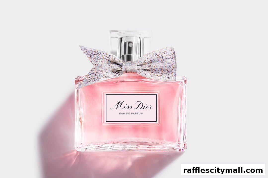 A bottle of Miss Dior Eau de Parfum with a decorative bow.