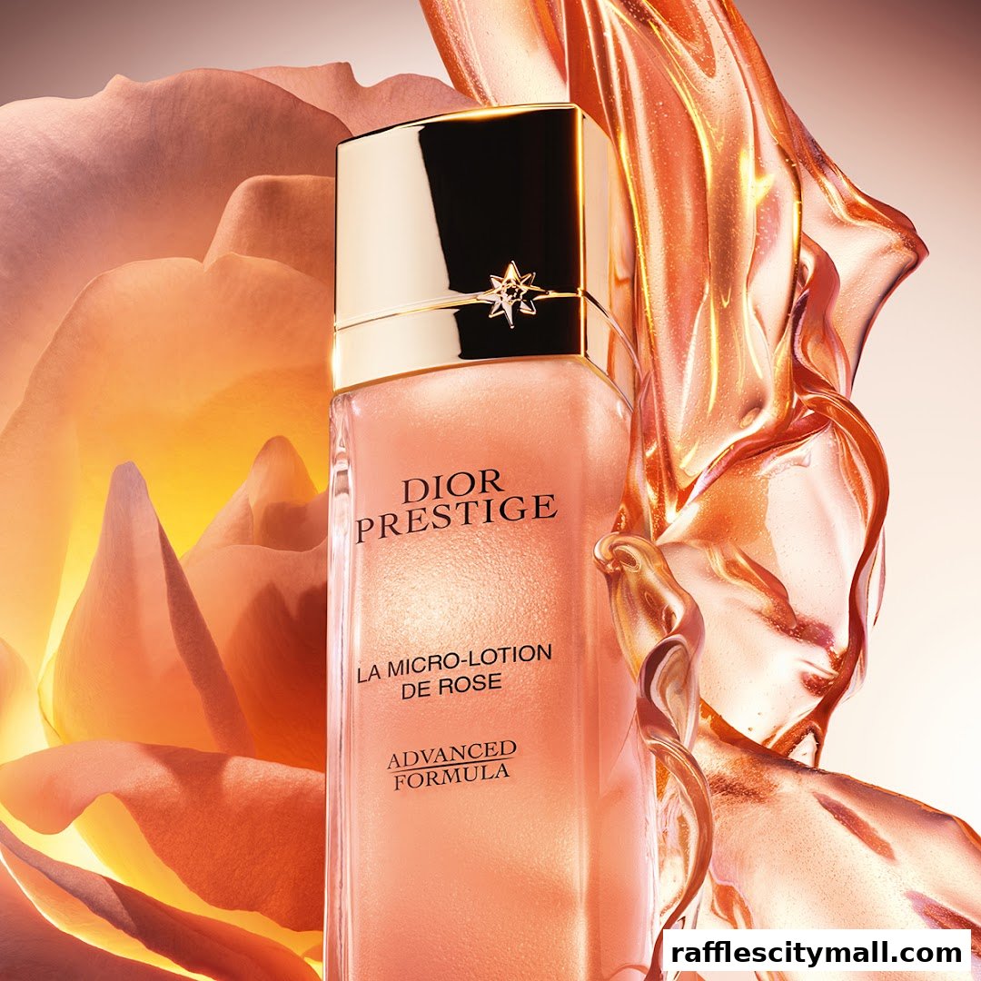 Dior Prestige La Micro-Lotion de Rose with rose petals and liquid gold.