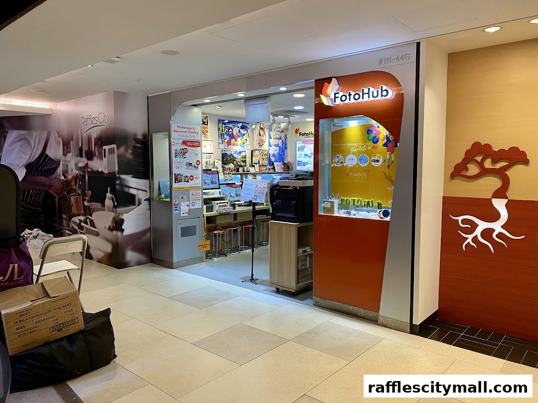 The entrance of FotoHub, a photography and printing shop at Raffles City.