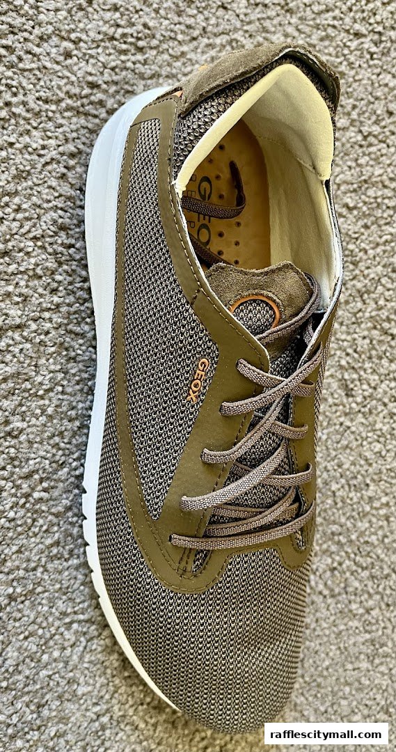 A close-up view of a stylish Geox sneaker with a breathable mesh upper and comfortable design.