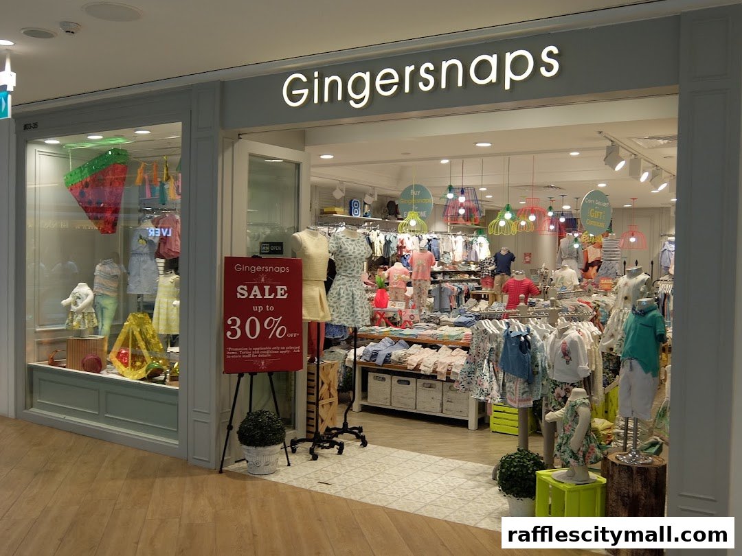 Gingersnaps children's clothing store with a sale sign and colorful displays.