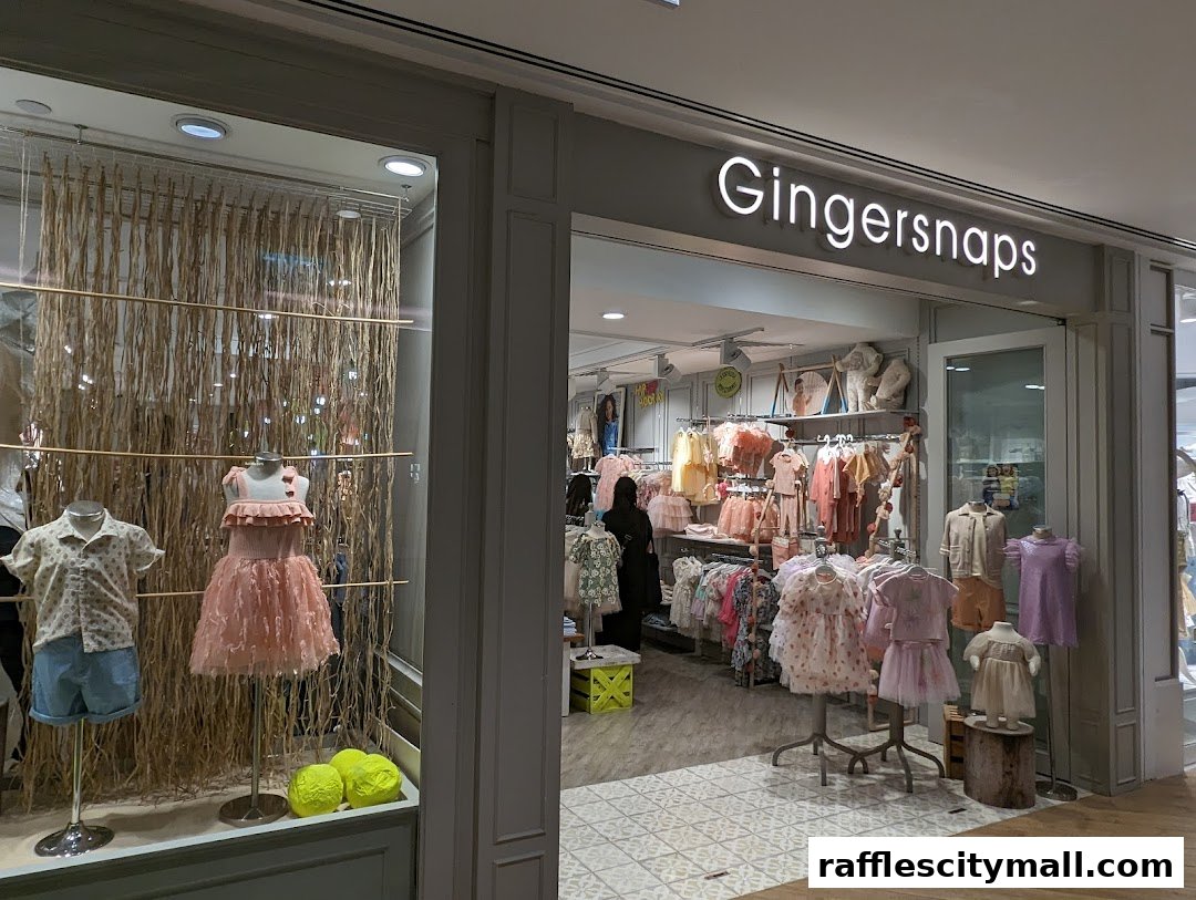 Gingersnaps children's clothing store with a window display and interior view of apparel.