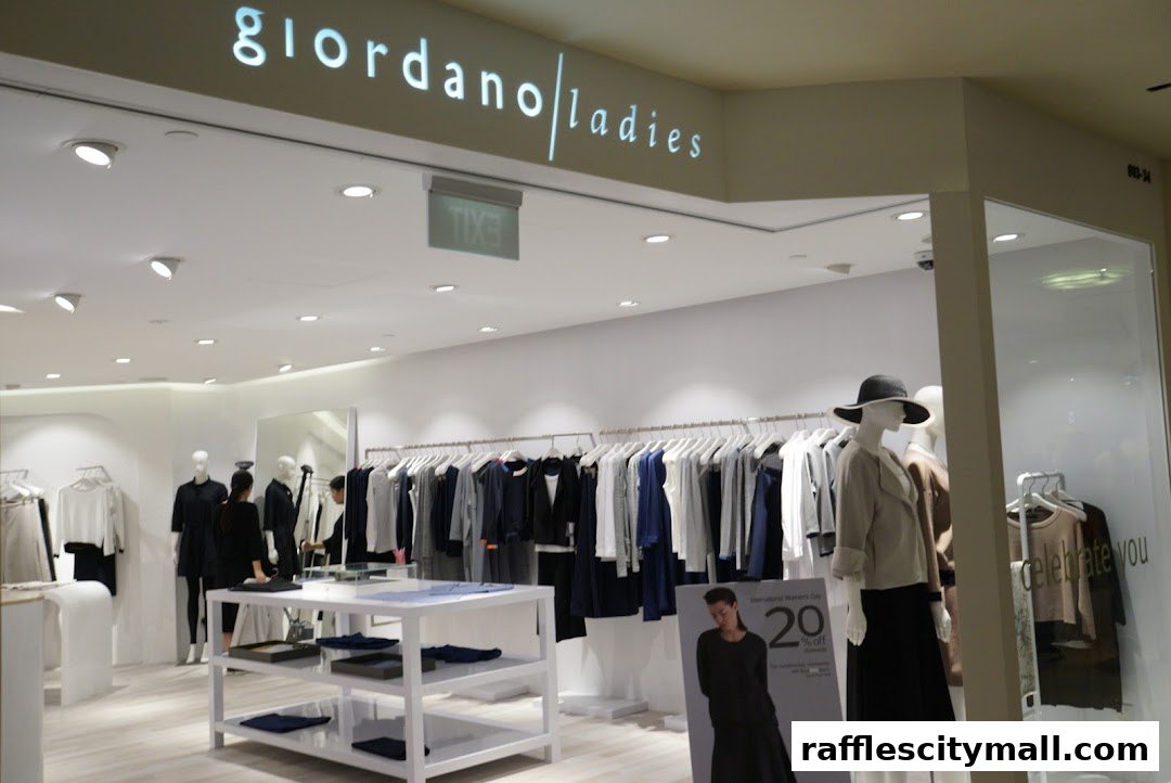 Interior view of Giordano Ladies shop with clothing displays and mannequins.