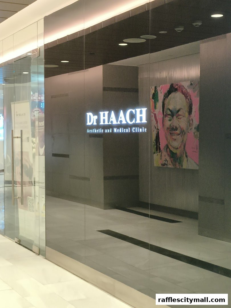 The entrance to Dr. HAACH Aesthetic and Medical Clinic with its logo and artwork.
