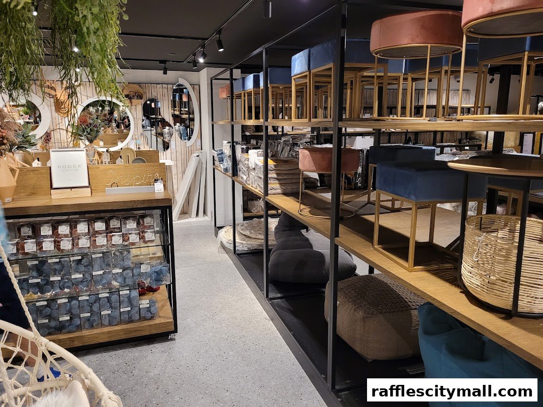 Interior view of a HOOGA store showcasing home decor items and furniture.