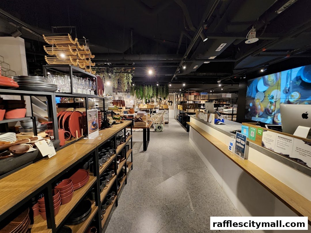 Interior view of a HOOGA store showcasing shelves filled with tableware and home decor items.
