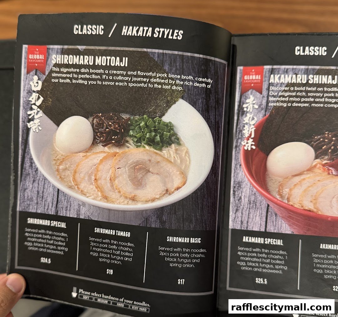 A menu page showcasing two classic ramen styles with detailed descriptions and prices.