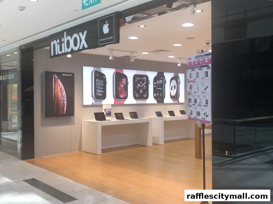 Interior view of an Apple Premium Reseller store showcasing iPhones and Apple Watches.