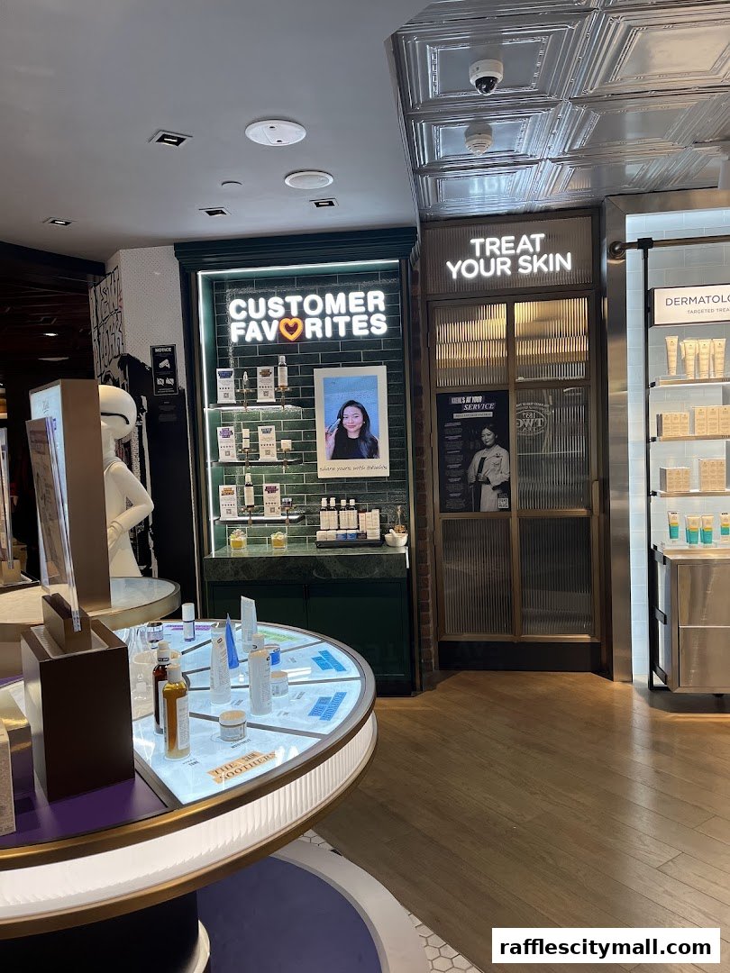 Interior view of a Kiehl's store showcasing customer favorites and skincare products.