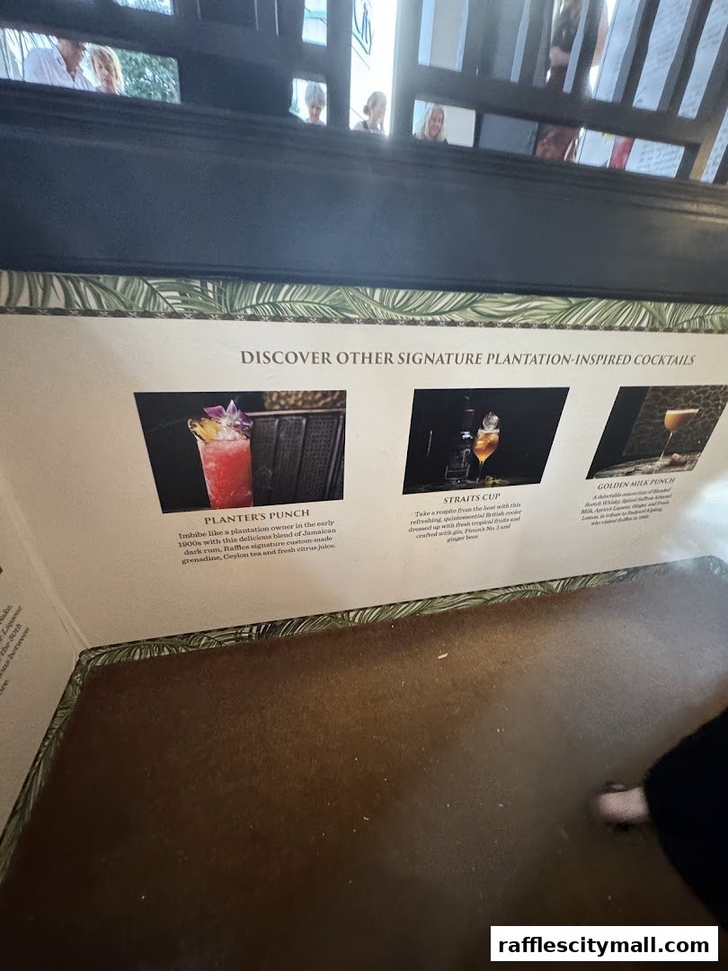 A display showcasing three signature plantation-inspired cocktails with descriptions.