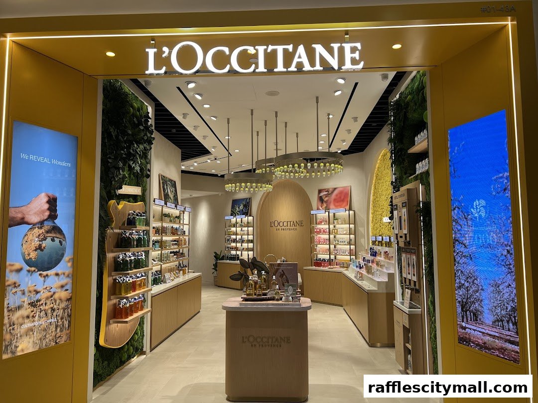 The bright and inviting entrance of L'OCCITANE, showcasing its natural skincare products.