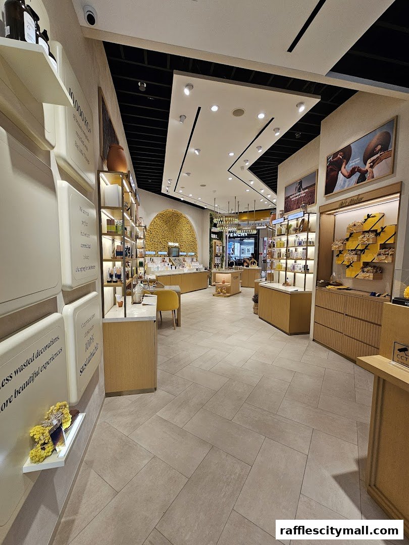 Interior view of a L'Occitane store showcasing skincare and beauty products.