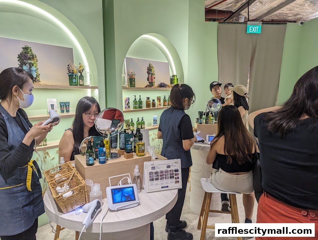 Customers are browsing and receiving consultations at a L'Occitane beauty store.
