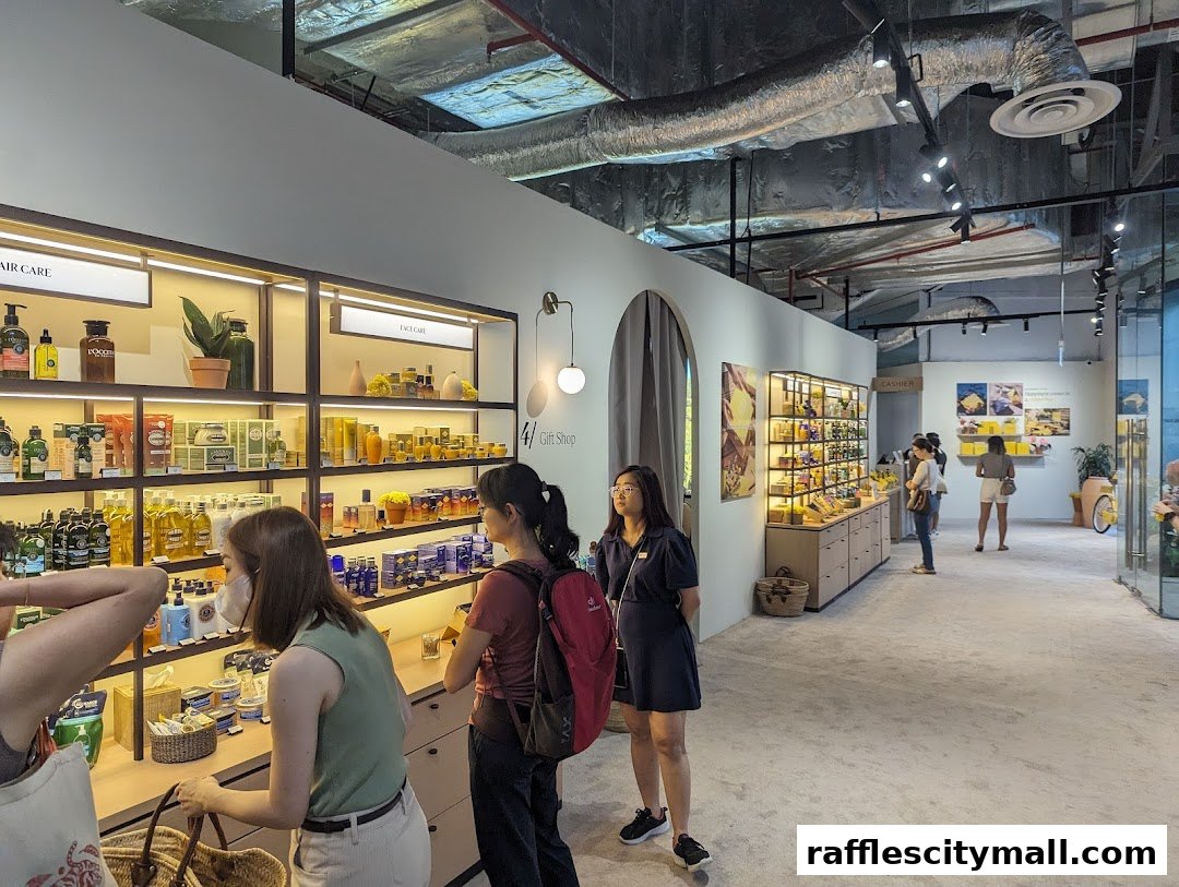 Customers browsing L'OCCITANE products in a well-lit store with shelves of skincare and hair care items.