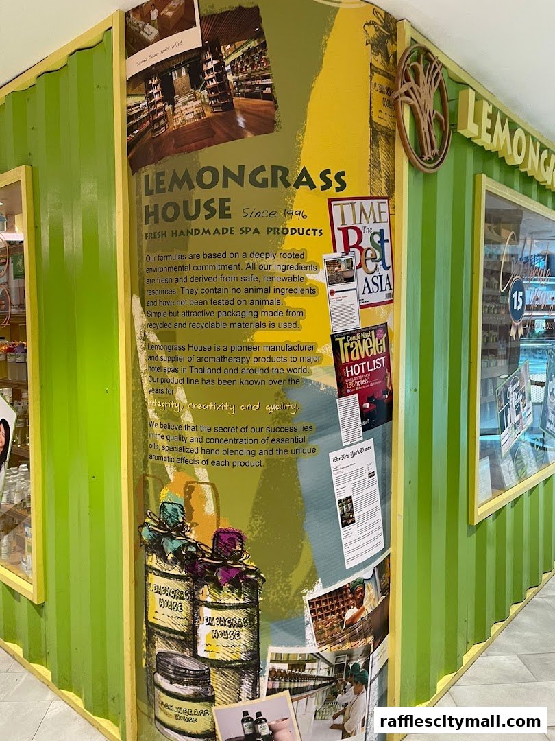 The exterior of a Lemongrass House shop, featuring its branding and product information.