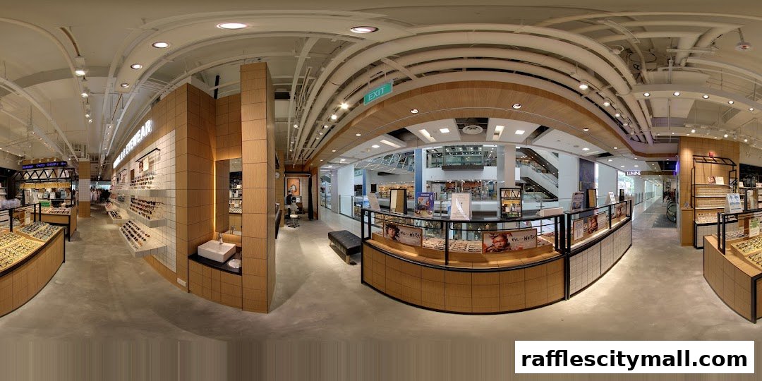 Interior view of a modern eyewear store with displays of glasses and a clean, minimalist design.