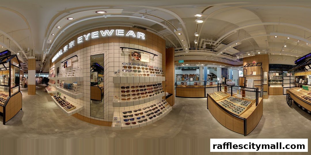 Interior view of a modern eyewear store showcasing a wide selection of sunglasses and eyeglasses.